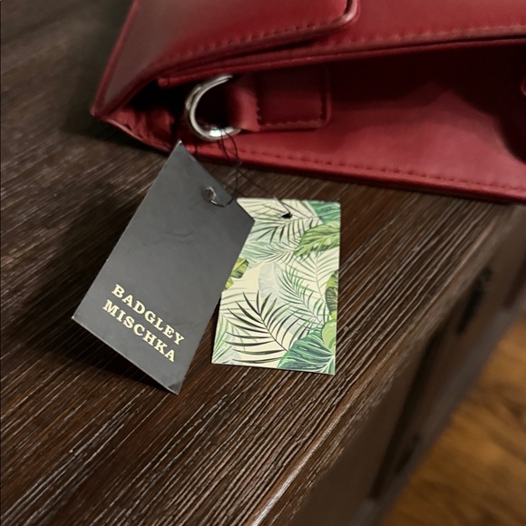 Badgley Mischka Burgundy  Leather Logo Flap Shoulder Bag & Clutch - 2 in 1! - Picture 2 of 3